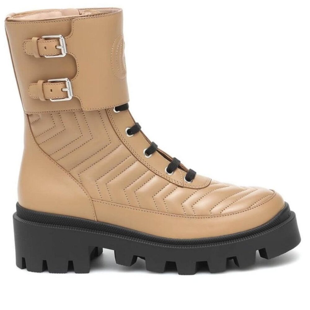 Gucci - Frances Leather Combat Boots - IT 37.5 - Picture 1 of 9